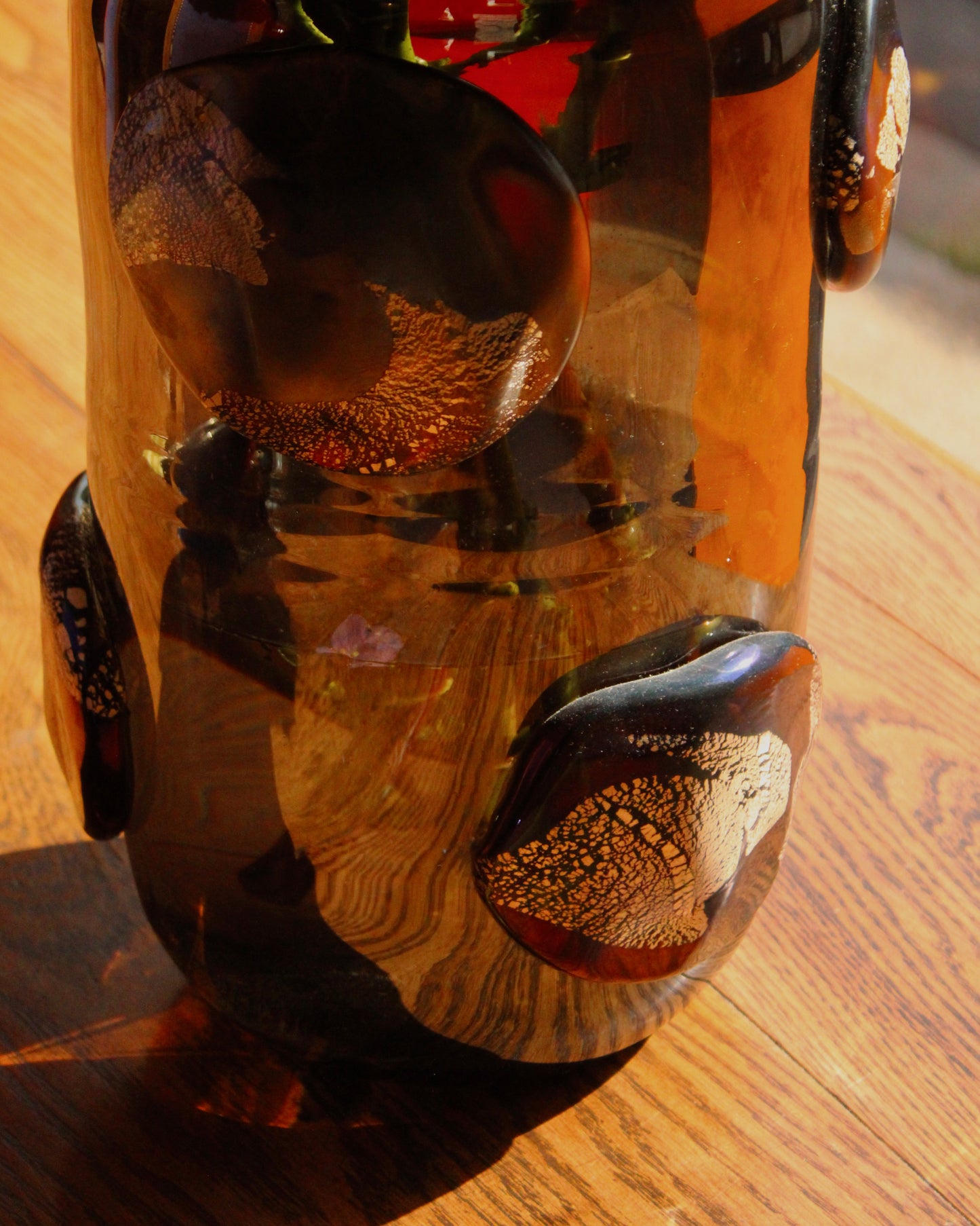 DARK IRIDESCENT MURANO GLASS VASE w. APPLIED TEXTURED SPOTS