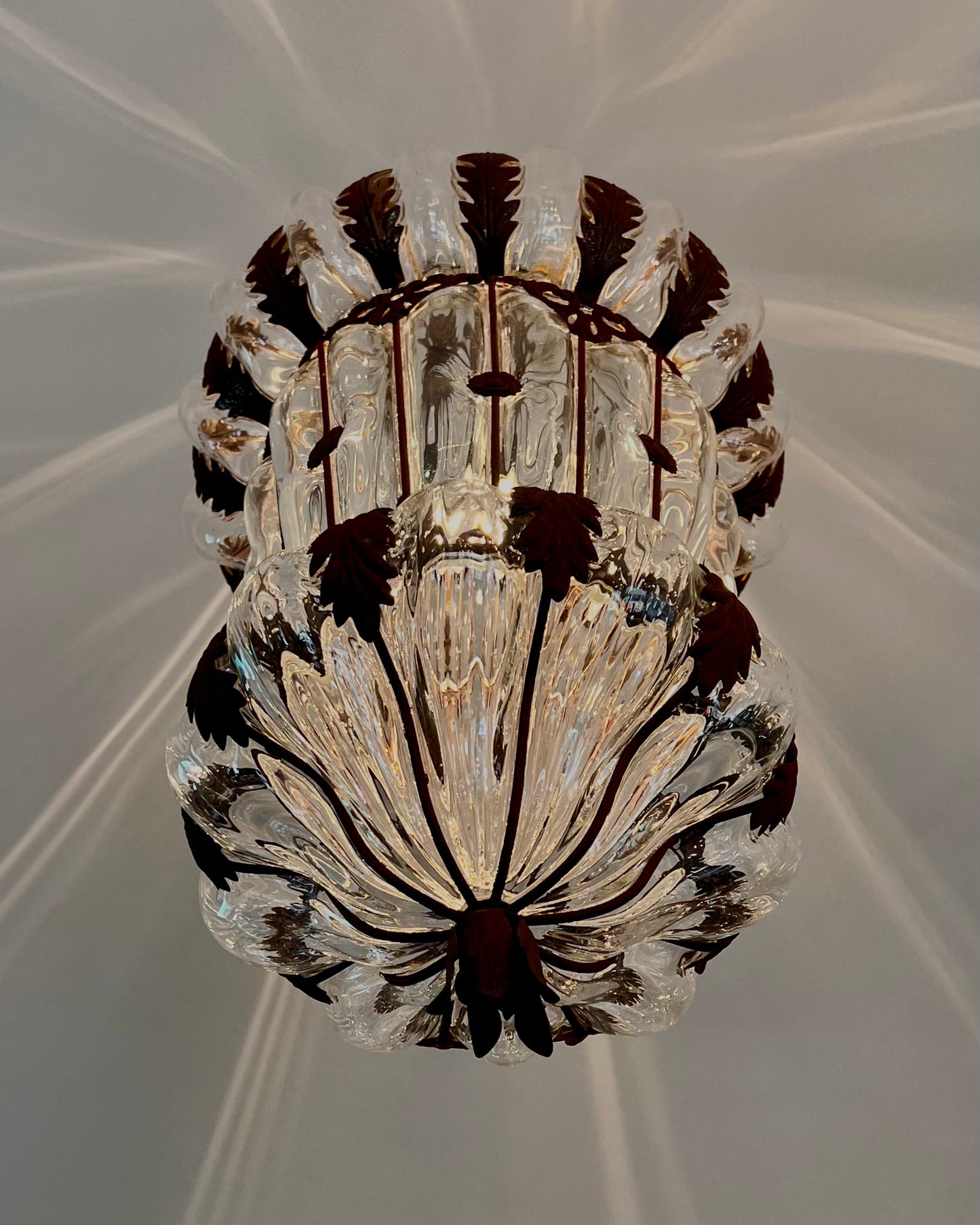 LARGE VENETIAN IRON & GLASS LANTERN
