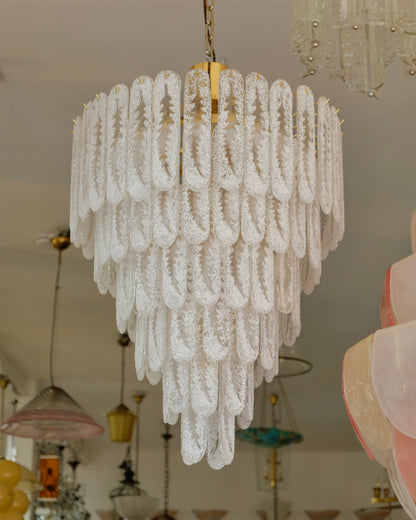 FROSTED SIX TEIR MURANO GLASS LEAF STENCIL CHANDELIER