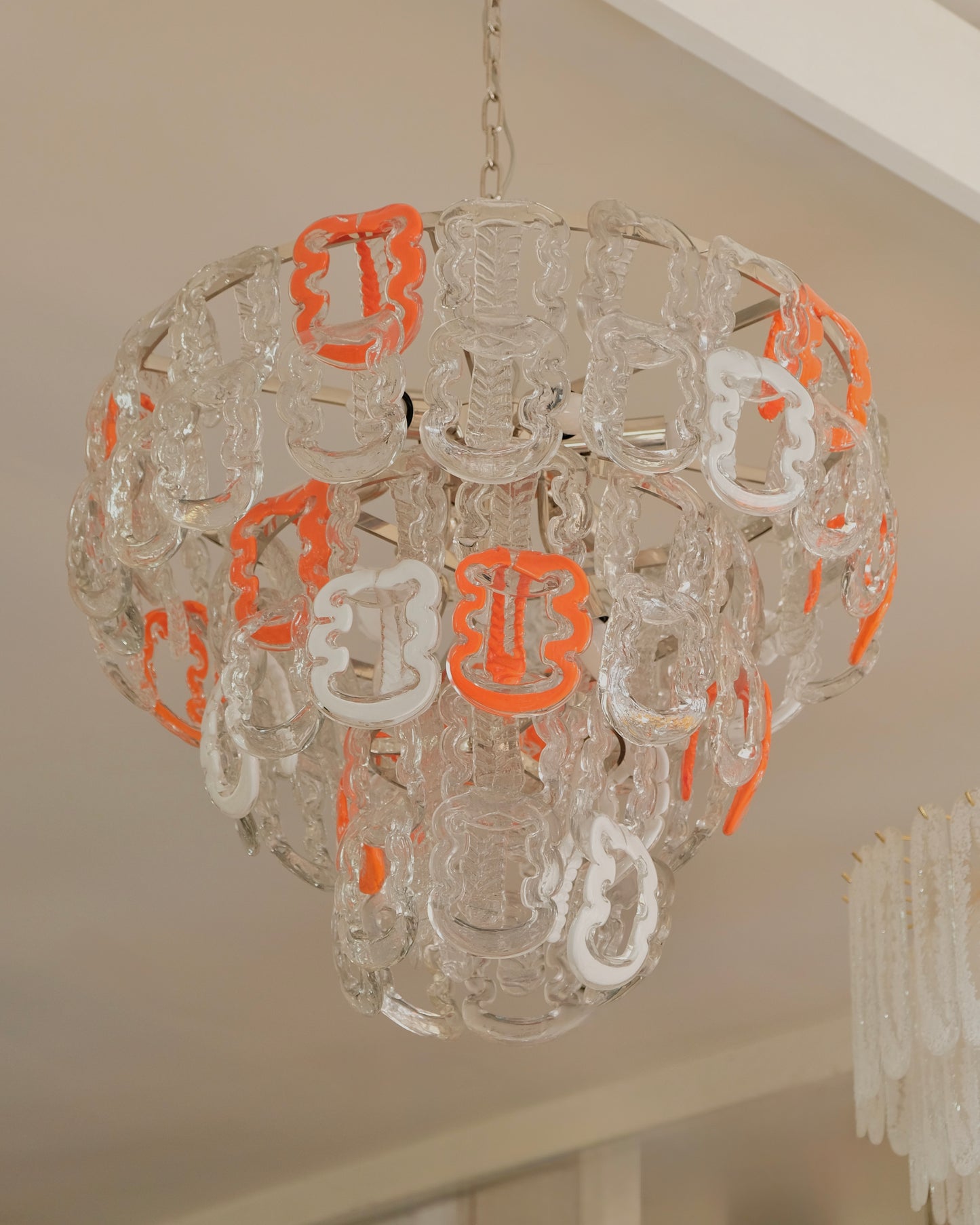 THREE TIERED MULTICOLOURED MURANO GLASS CHANDELIER