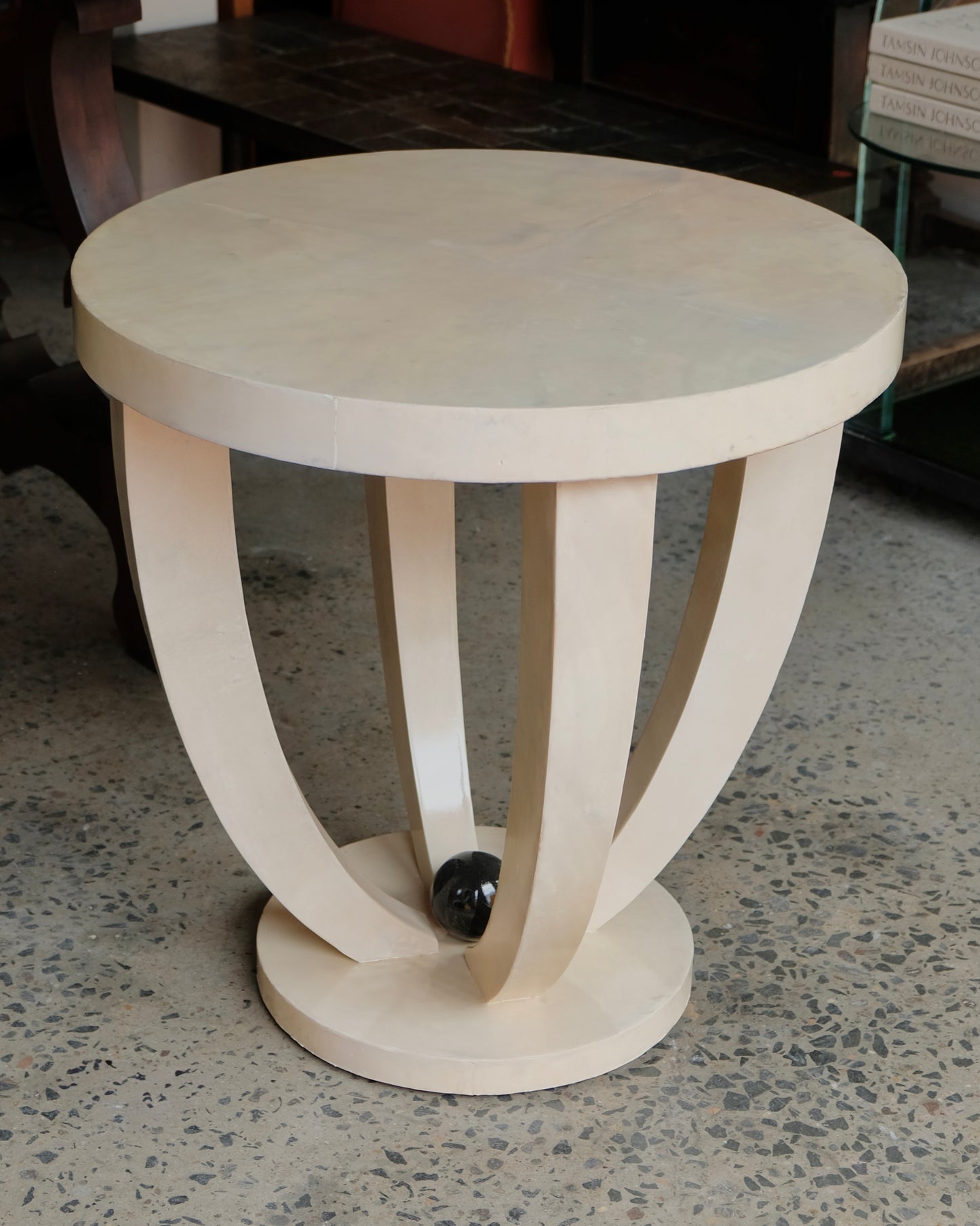 SINGLE TEXTURED IVORY PARCHMENT SIDE TABLE