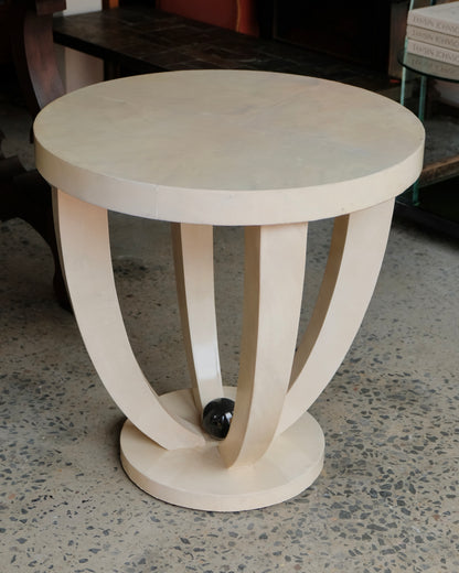 SINGLE TEXTURED IVORY PARCHMENT SIDE TABLE