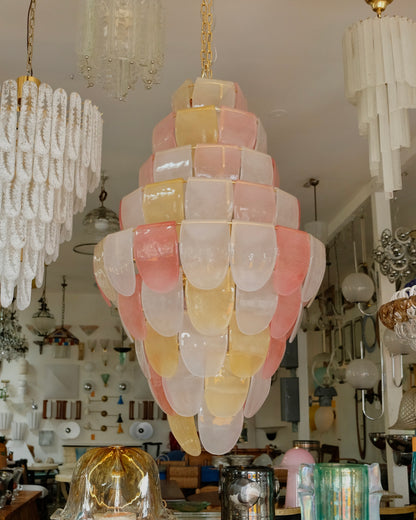 SANDED PINK & AMBER NINE TIER MURANO GLASS CHANDELIER