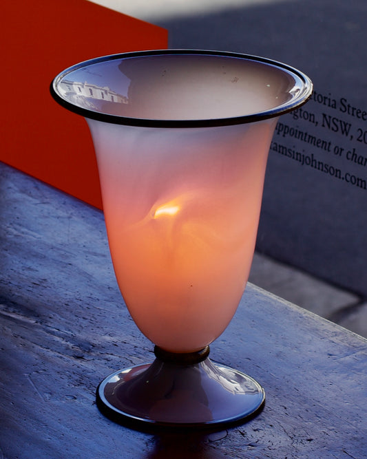 WHITE MURANO TABLE LAMP w. BROWN DETAIL