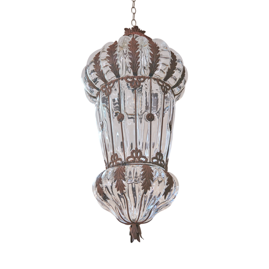 LARGE VENETIAN IRON & GLASS LANTERN