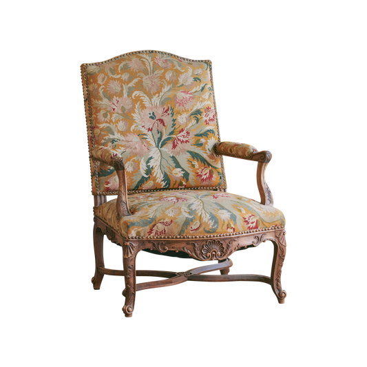 LOUIS XVI ARMCHAIR w. ORIGINAL FLORAL UPHOLSTERY