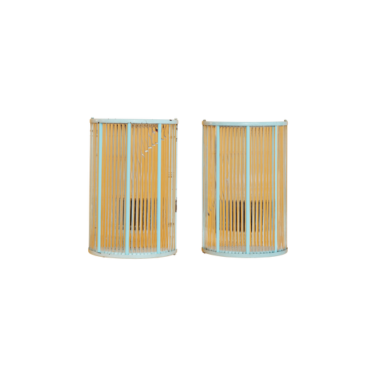 PAIR OF MURANO GLASS BLUE REEDED SCONCES