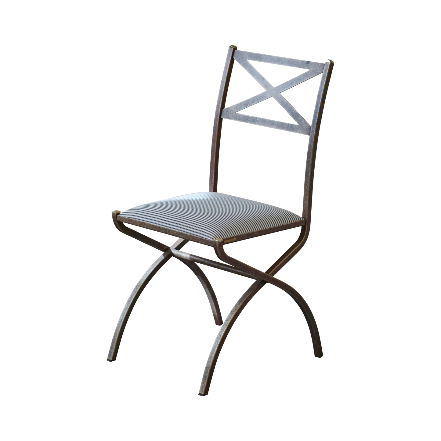 SET OF FOUR OUTDOOR DINING CHAIRS w. STRIPED UPHOLSTERY