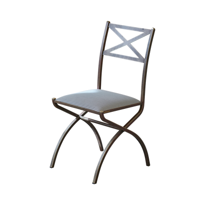 SET OF FOUR OUTDOOR DINING CHAIRS w. STRIPED UPHOLSTERY