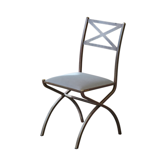 SET OF FOUR OUTDOOR DINING CHAIRS w. STRIPED UPHOLSTERY