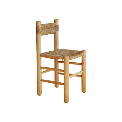 SET OF FOUR RUSH DINING CHAIRS w. RATTAN & NATURAL TIMBER