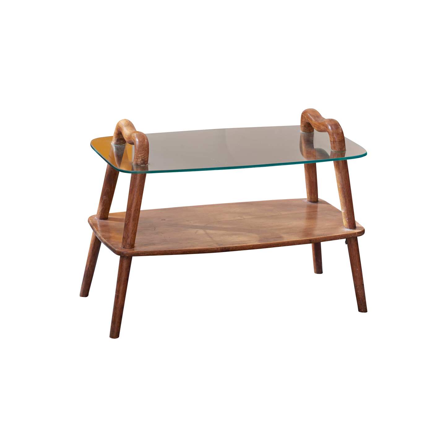 SCULPTURAL HAND CARVED SIDE TABLE w. GLASS TOP