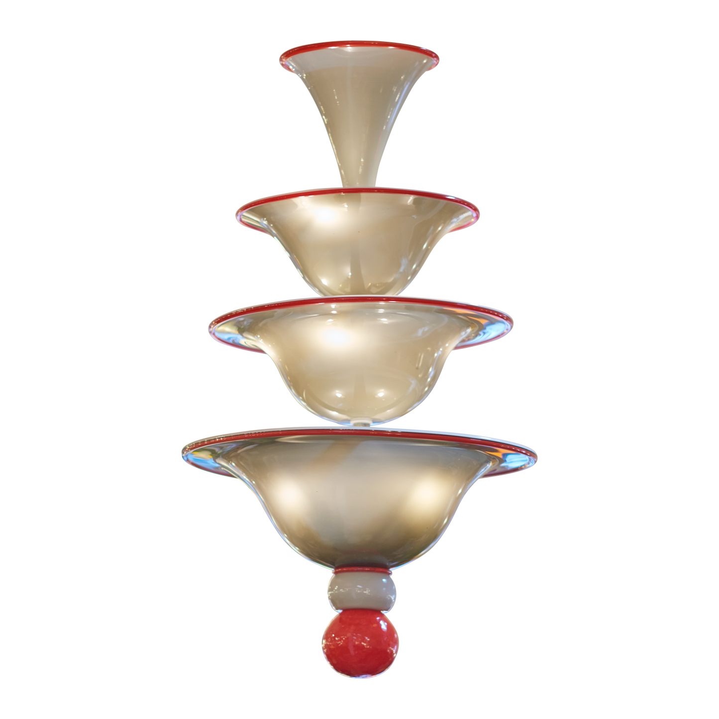 PAIR OF SMOKED GLASS TIERED PENDANT w. RED DETAIL