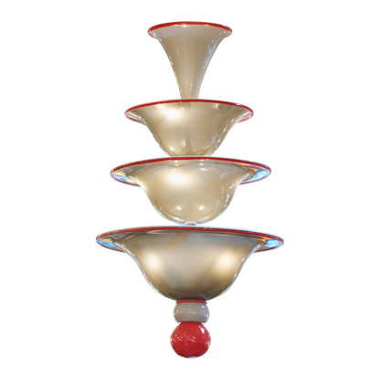 PAIR OF SMOKED GLASS TIERED PENDANT w. RED DETAIL