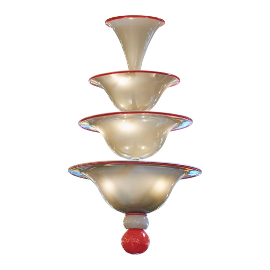 PAIR OF SMOKED GLASS TIERED PENDANT w. RED DETAIL