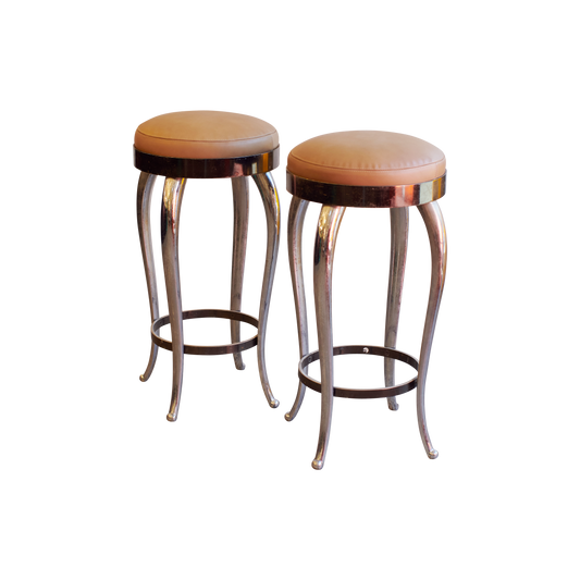 STAINLESS STEEL BAR STOOLS w. LEATHER UPHOLSTERY