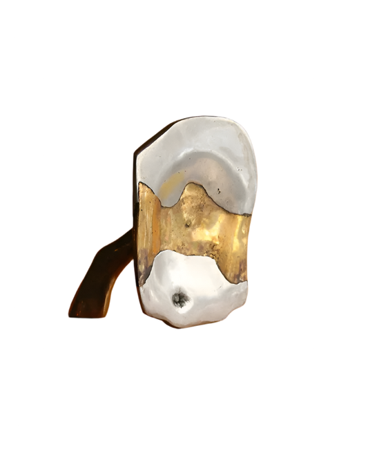 CAST ALUMINIUM & BRASS CENTERED SCULPTURE