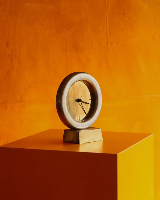 BRASS CLOCK w. CAST ALUMINIUM FRAME
