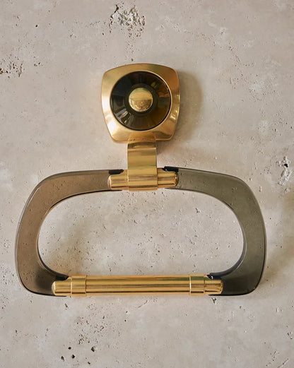 GOLD & SMOKED GLASS FIVE PIECE BATHROOM SET