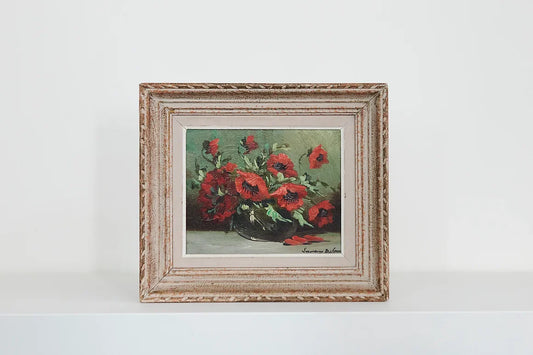 OIL ON CANVAS RED POPPY SIGNED PAINTING