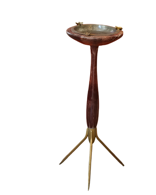 TEXTURED STANDING ASH TRAY w. BRASS BASE