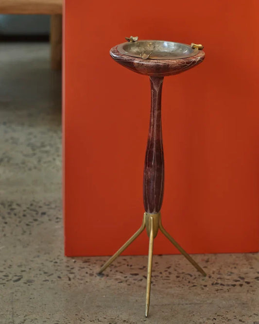 TEXTURED STANDING ASH TRAY w. BRASS BASE