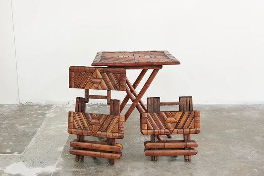 CHEVRON-DECORATED BAMBOO FOLDING SET