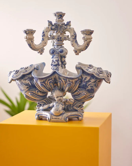 CERAMIC SAVONA FAIENCE EARTHENWARE CANDELABRA