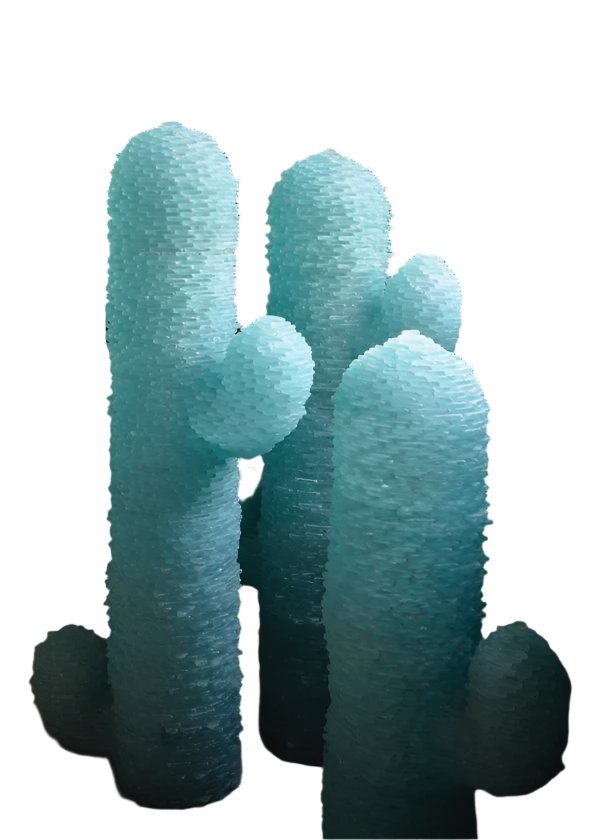 WATER GREEN MURANO GLASS CACTUS SCULPTURES