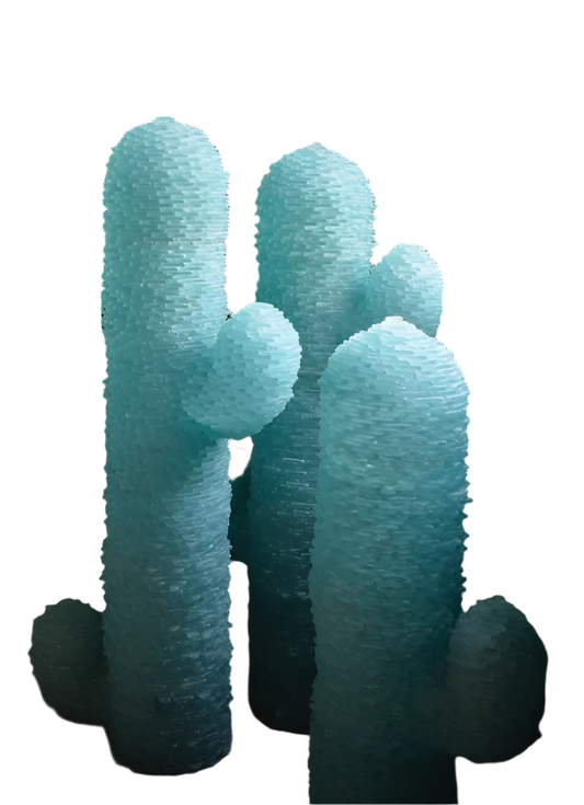 WATER GREEN MURANO GLASS CACTUS SCULPTURES