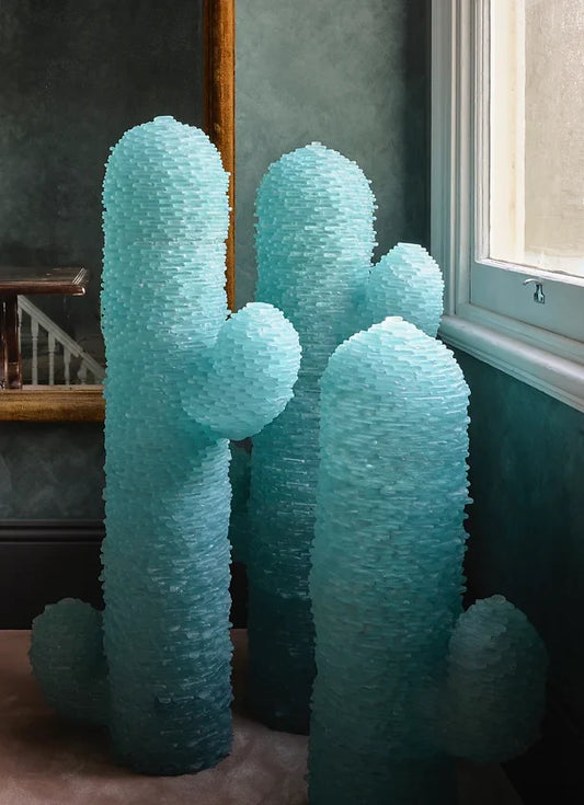 WATER GREEN MURANO GLASS CACTUS SCULPTURES