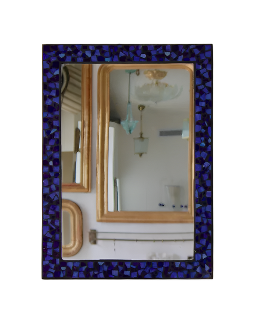 PAIR OF BLUE MOSIAC SLAG MIRRORS