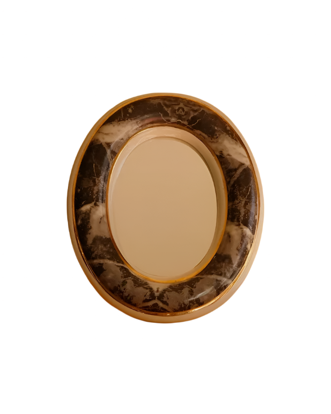 MARBLED FRAME VANITY MIRROR w. BRASS RIM