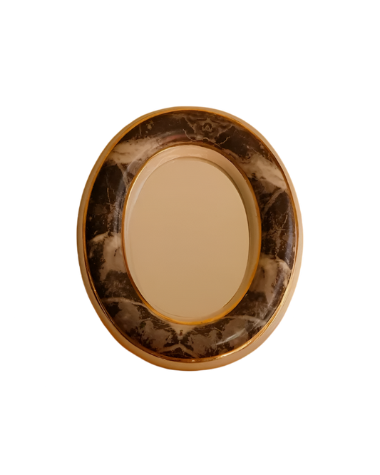MARBLED FRAME VANITY MIRROR w. BRASS RIM