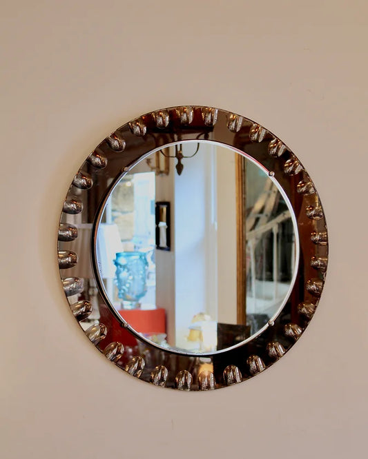 ART GLASS ROUND MIRROR w. CRIMPED DETAIL