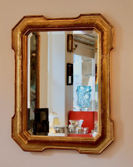 GEOMETRIC GILDED MIRROR w. BEVELED GLASS