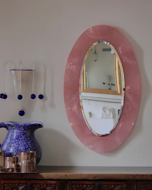 PINK WAVY GLASS FRAMED MIRROR