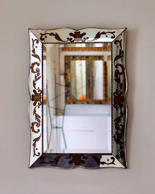 ORNATE VENETIAN MIRROR w. BRONZE MOTIFS