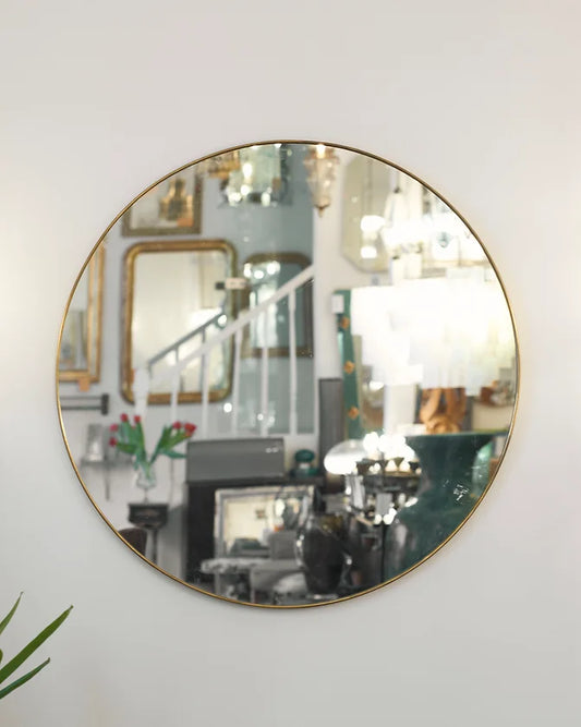 BRASS FRAMED ROUND MIRROR
