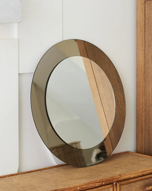 SILVER GLASS FRAMED ROUND MIRROR
