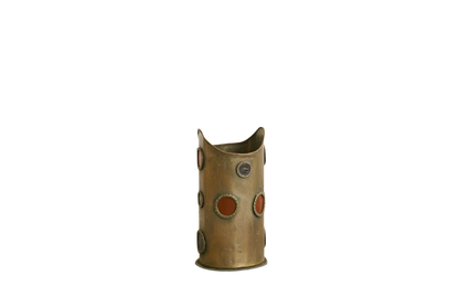 BRUTALIST METAL BIN w. LEATHER COLOURED CIRCLES