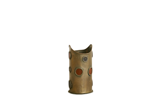 BRUTALIST METAL BIN w. LEATHER COLOURED CIRCLES