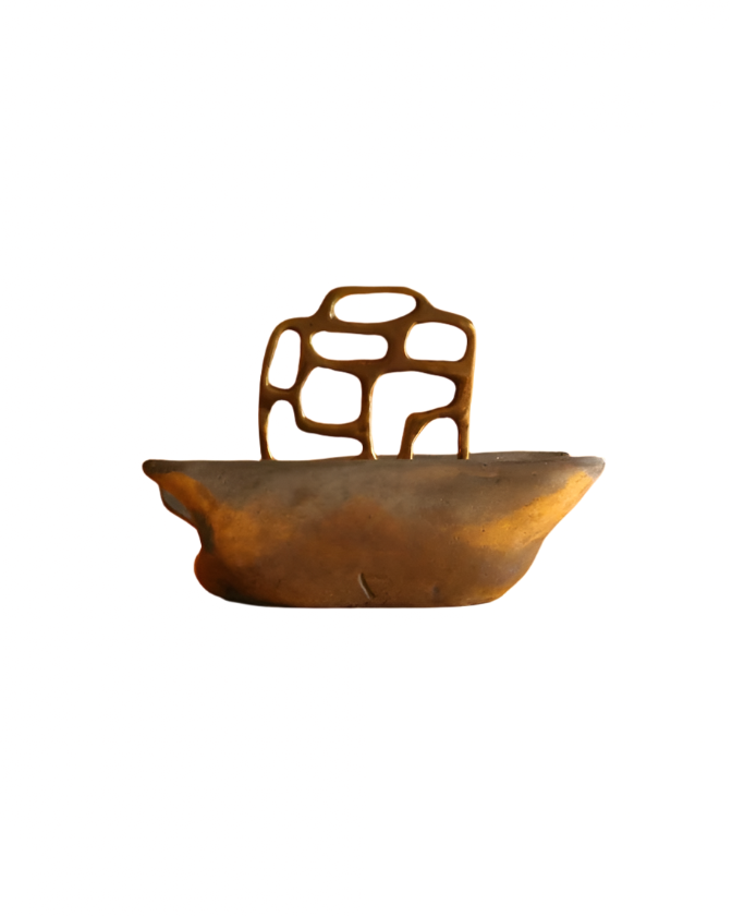 CAST ALUMINIUM & BRASS SCULPTURAL MAGAZINE RACK