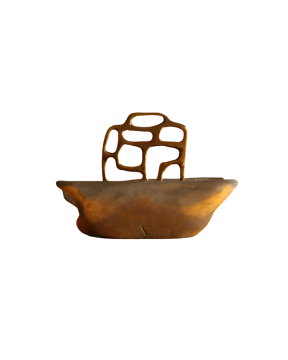 CAST ALUMINIUM & BRASS SCULPTURAL MAGAZINE RACK