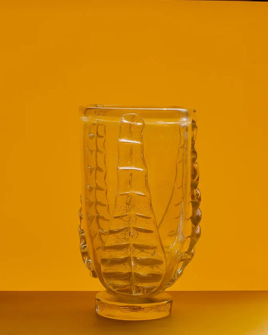 CLEAR AMBER WASH MURANO VASE w. LEAF DETAIL
