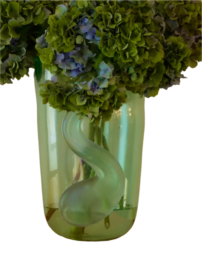 GREEN MURANO VASE w. APPLIED SWIRLS