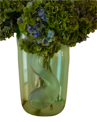 GREEN MURANO VASE w. APPLIED SWIRLS