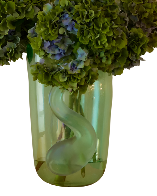 GREEN MURANO VASE w. APPLIED SWIRLS