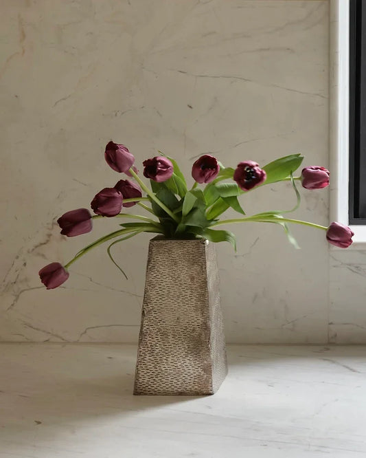 TAPERED BRUTALIST SILVER-PLATED VASE