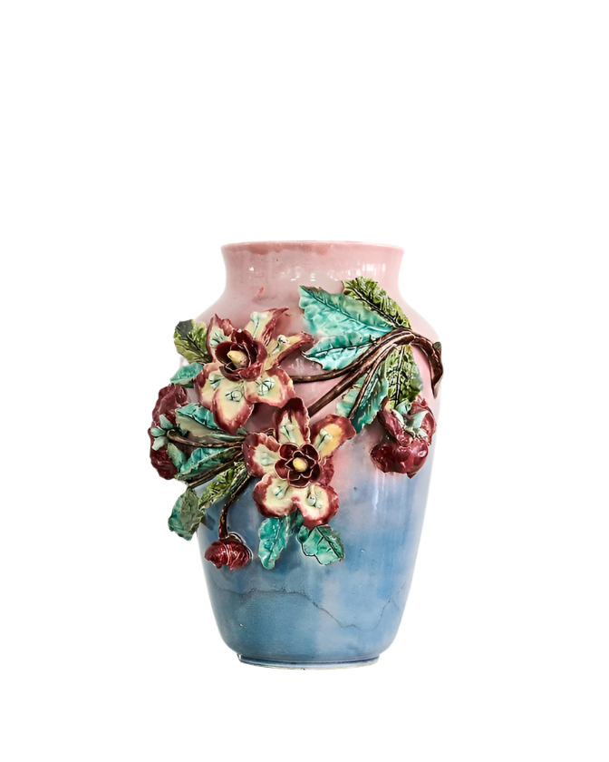 HANDCRAFTED CERAMIC VASE w. FLOWER MOTIF